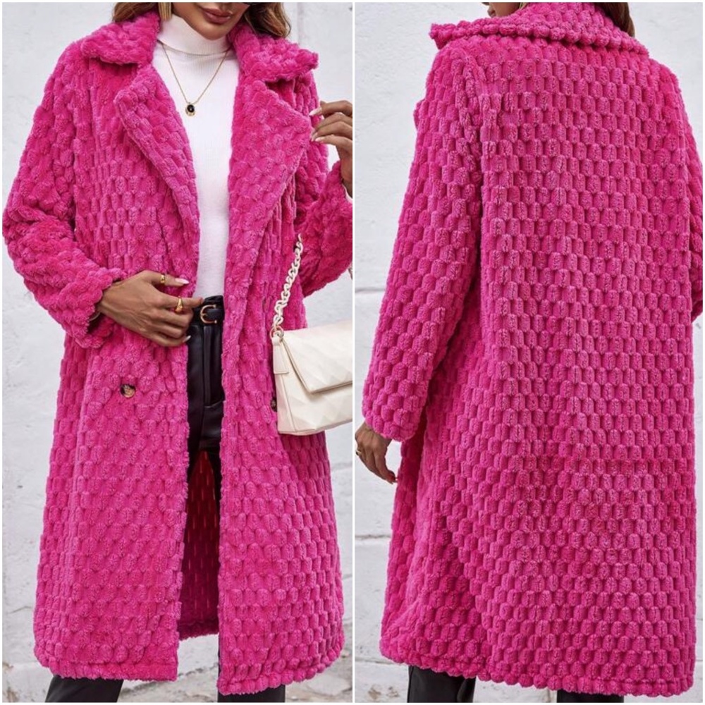 Luxe Hot Pink Button Oversized Jacket Coat - Picture 2 of 3